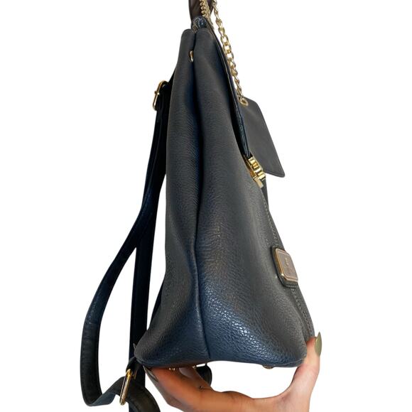 Ted Lapidus Faux Leather Navy Blue Backpack - Picture 4 of 12